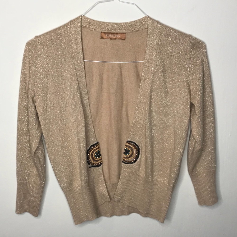 ELLEN TRACY Women's Gold Open Front Cardigan